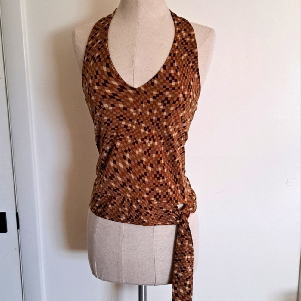 Vintage Brown and tan checkered halter top